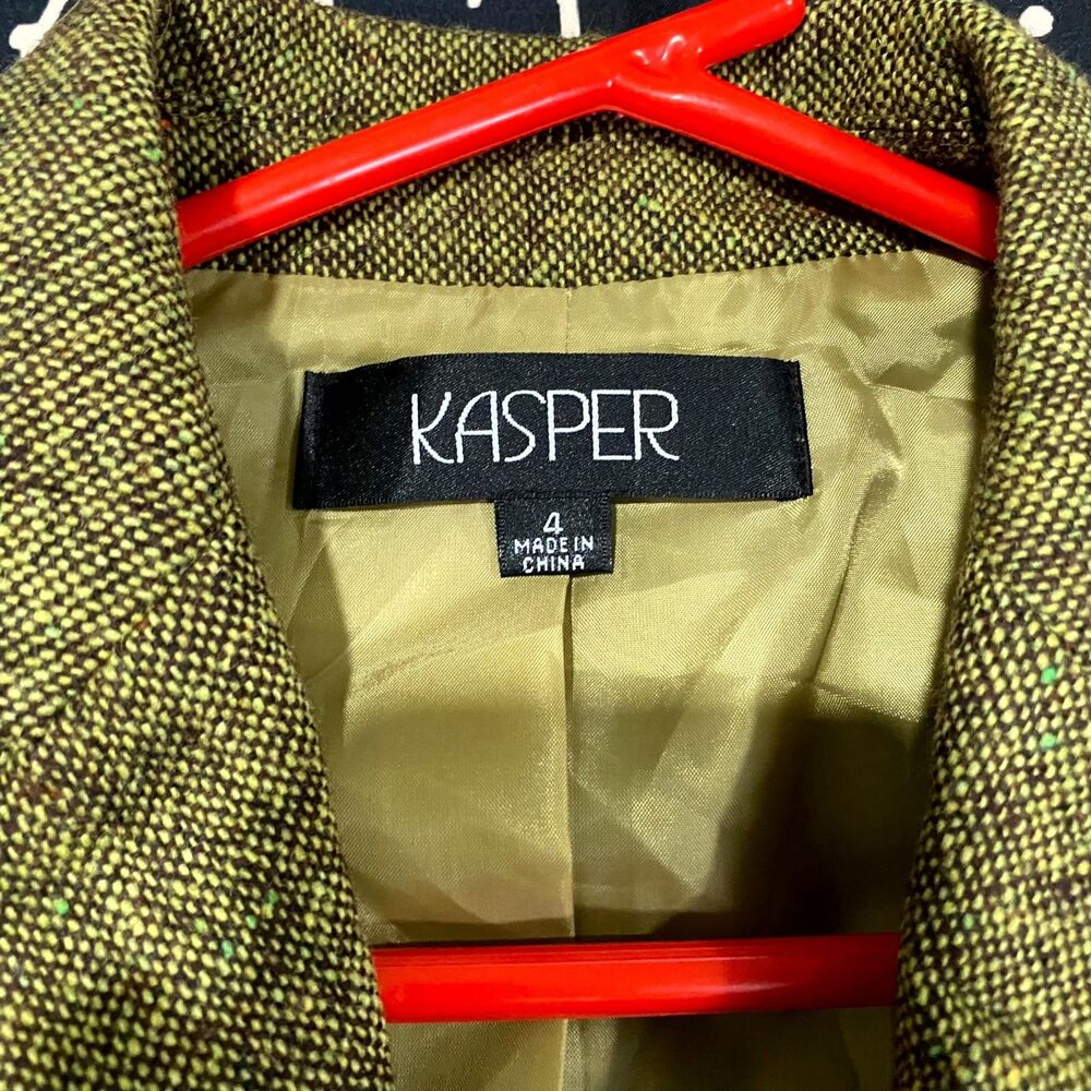 Kasper Blazer Jacket Women's 4 Green Wool Tweed 3-Button Business Preppy Career - Picture 4 of 10